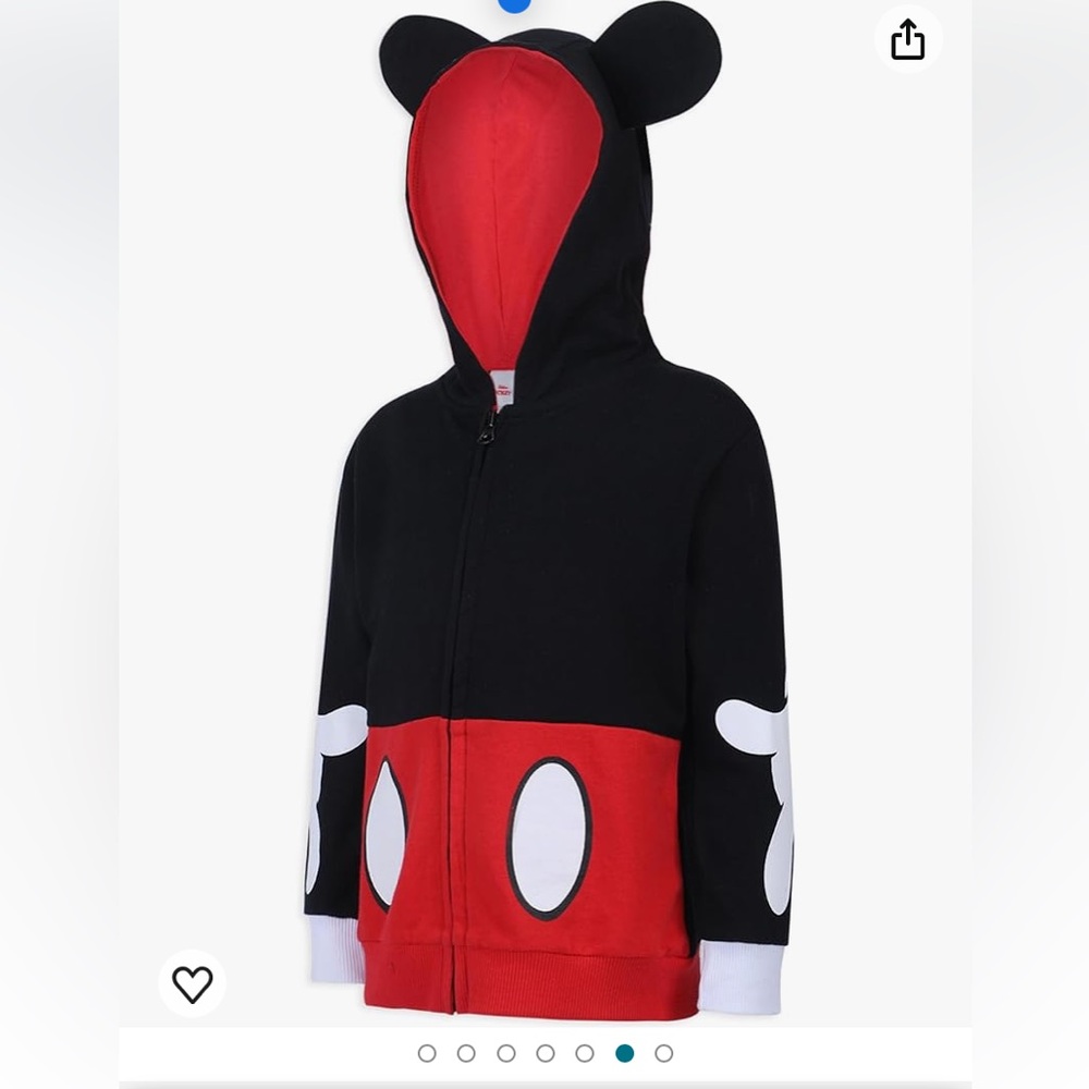 Disney Mickey Mouse  Zip Up Hoodie with Ears Black/Red unisex 12m - Picture 2 of 10